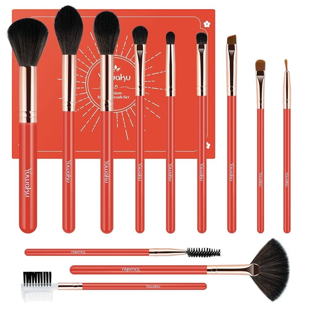 YUWAKU 12-PIECE PREMIUM MAKE UP BRUSH SET - TANGERINE (NEW WITH TAGS)